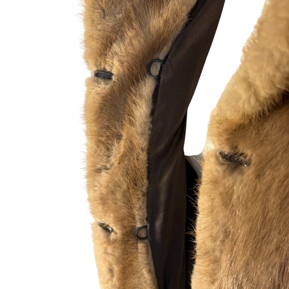 Vintage Natural Brown /Tan Full-Length Genuine Fur Coat Chevron Pattern - Picture 5 of 9